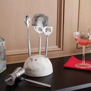 4pc Stainless Steel Barware Set with Marble Stand - Threshold New
